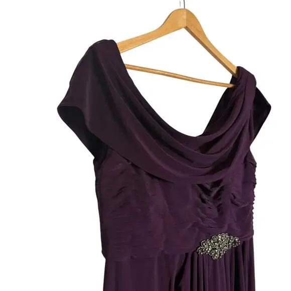 Alex Evenings Eggplant Purple Cowl Neck Embellished Waist Slit Long Gown Size 10 - Picture 4 of 11